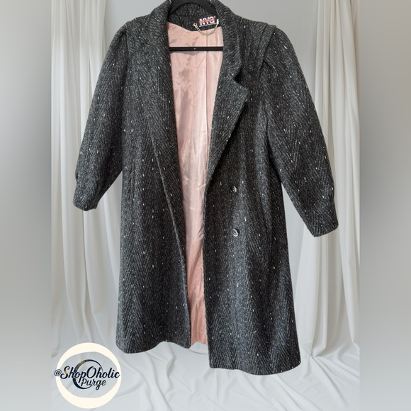 Vintage 80s Tweed Wool Blend coat Overcoat Size 14 trench coat - Picture 1 of 10